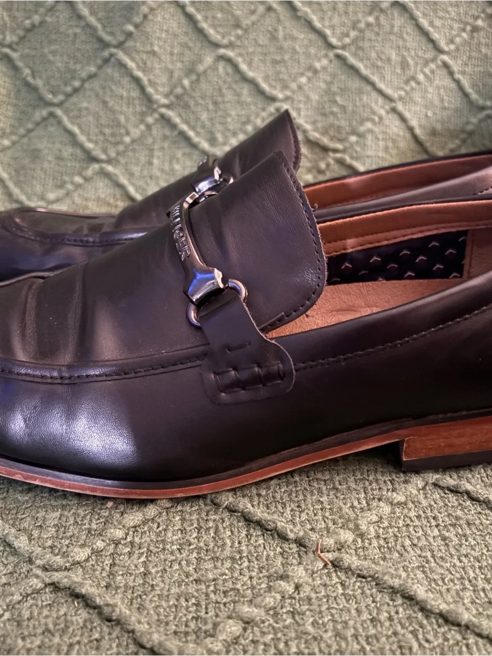 Tommy Hilfiger Black Leather Bit Slip-On Loafers